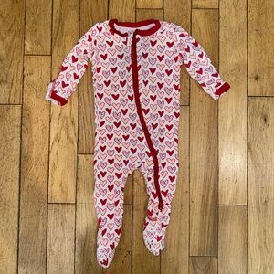 Baby Girl’s Kickee Pants heart pajama onesie footies long sleeve zip